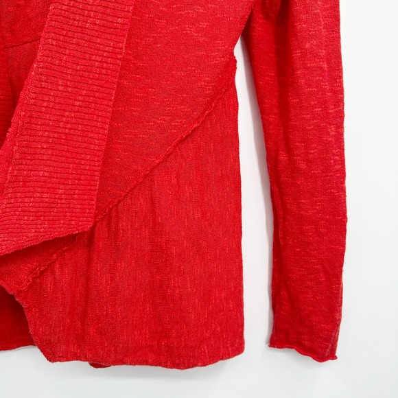 Eileen Fisher Linen Cotton Open Waterfall Cardigan in Red Size Small Petite - Picture 5 of 8